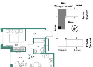 Продается двухкомнатная квартира, 34.7 м2, Тюмень