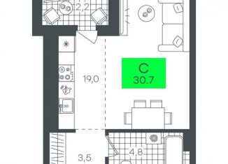 Продажа квартиры студии, 30.7 м2, Тюмень, Калининский округ, улица Василия Малкова, 5