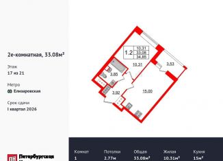 1-ком. квартира на продажу, 33.1 м2, Санкт-Петербург, Невский район