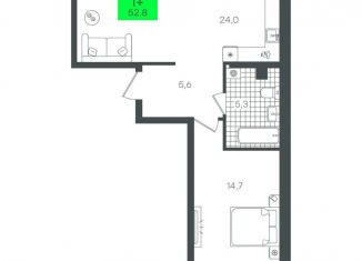 Продается 1-комнатная квартира, 52.9 м2, Тюмень, Калининский округ