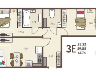 Продажа 2-ком. квартиры, 61.7 м2, Курская область