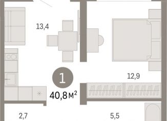 Продается 1-комнатная квартира, 40.8 м2, Тюмень, Причальная улица, 7