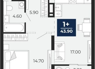 Продается однокомнатная квартира, 43.9 м2, Тюмень, Центральный округ