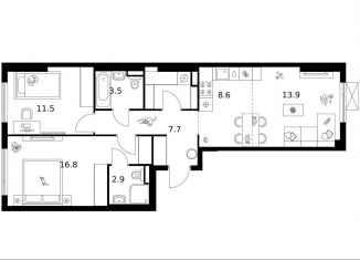 Продается 2-комнатная квартира, 68.8 м2, Москва