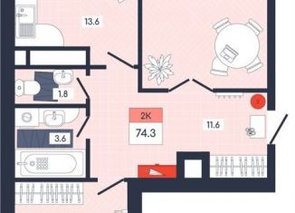 Продам 2-комнатную квартиру, 74.3 м2, Московская область, Тверская улица, 32