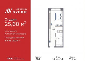 Продаю квартиру студию, 25.7 м2, Санкт-Петербург, Красногвардейский район, Магнитогорская улица, 51литЗ