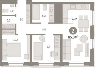 Продается 2-ком. квартира, 65 м2, Тюмень, Калининский округ