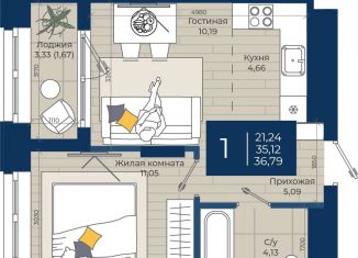 Однокомнатная квартира на продажу, 36.8 м2, Казань, Советский район