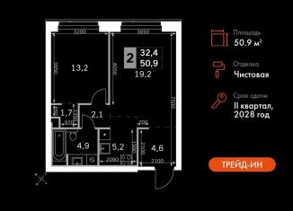 Продается двухкомнатная квартира, 50.9 м2, Москва, 3-й Хорошёвский проезд, 3А, станция Беговая