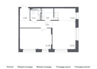 Продаю 1-ком. квартиру, 46.5 м2, посёлок Мирный, улица Академика Северина, 12, ЖК Томилино Парк