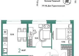 Продается двухкомнатная квартира, 48.9 м2, Тюмень, Калининский округ