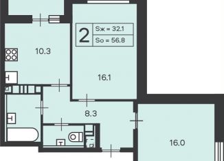 2-комнатная квартира на продажу, 56.8 м2, Москва, проезд Дежнёва, 30к3