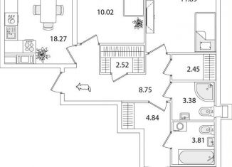 Продается трехкомнатная квартира, 81.1 м2, Санкт-Петербург, метро Проспект Ветеранов, улица Тамбасова, 5Н