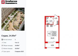 Продается квартира студия, 24.9 м2, Санкт-Петербург, Уральская улица, муниципальный округ Остров Декабристов