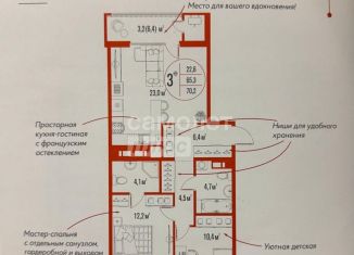 Продажа трехкомнатной квартиры, 70 м2, Астрахань, улица Ахшарумова, 27, ЖК Центральный