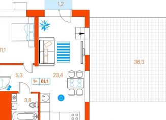 Продам 1-ком. квартиру, 81.1 м2, Тюмень, Ленинский округ, улица Ветеранов Труда, 36/1