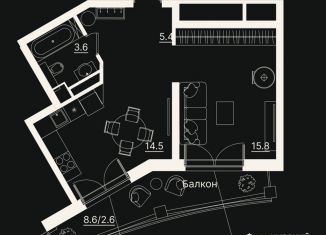 Продается 1-комнатная квартира, 47.6 м2, Тюмень, Центральный округ, улица Щербакова, 2к3