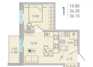 Продам 1-комнатную квартиру, 36.1 м2, Ленинградская область, улица Ларина, 9