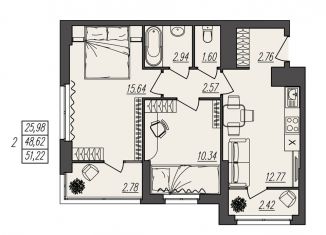 Продам 2-комнатную квартиру, 51.2 м2, Волгоград