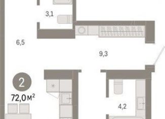 Продажа 2-ком. квартиры, 72.1 м2, Новосибирск, метро Речной вокзал