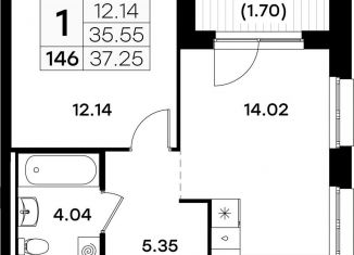 Продажа однокомнатной квартиры, 37.3 м2, Казань