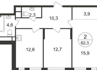 Продам 2-ком. квартиру, 62.3 м2, Москва, 7-я фаза, к2