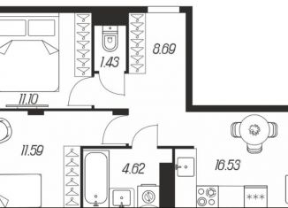 Продаю 2-комнатную квартиру, 57.4 м2, Тула