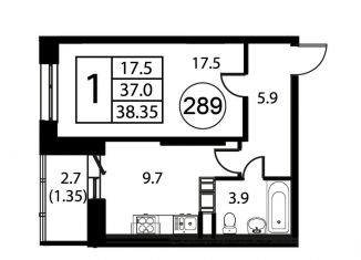 Продам 1-ком. квартиру, 38.4 м2, Домодедово