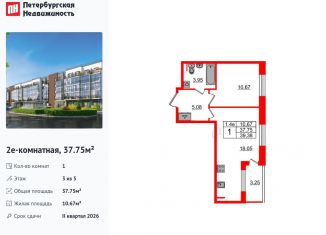 Продам 1-ком. квартиру, 37.8 м2, Санкт-Петербург, муниципальный округ Пулковский Меридиан