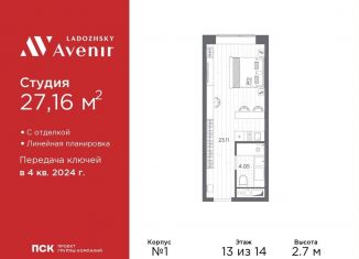 Квартира на продажу студия, 27.2 м2, Санкт-Петербург, Магнитогорская улица, 51литЗ