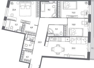 Продается 3-ком. квартира, 131.3 м2, Санкт-Петербург, набережная реки Карповки, 31к1, метро Горьковская