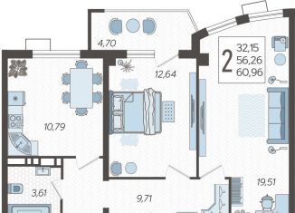 Продам 2-комнатную квартиру, 61 м2, Краснодар, Уральская улица, 100/8