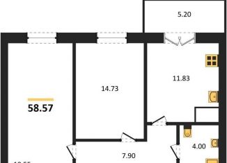 Продам 2-ком. квартиру, 58.6 м2, Воронеж, Цимлянская улица, 10В