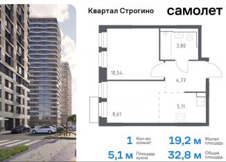 Однокомнатная квартира на продажу, 32.8 м2, Красногорск, жилой комплекс Квартал Строгино, к2