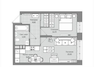 Продажа 1-комнатной квартиры, 47.2 м2, Казань, ЖК Станция Спортивная