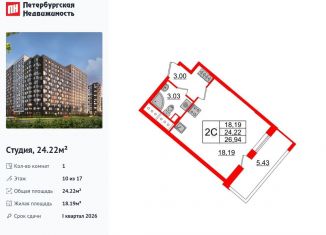 Квартира на продажу студия, 24.2 м2, Санкт-Петербург, метро Проспект Большевиков