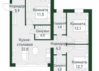 Продаю 3-комнатную квартиру, 83.2 м2, посёлок Западный