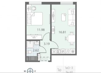 1-ком. квартира на продажу, 34.6 м2, Санкт-Петербург