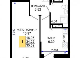 Продам 1-комнатную квартиру, 35.6 м2, Ростов-на-Дону