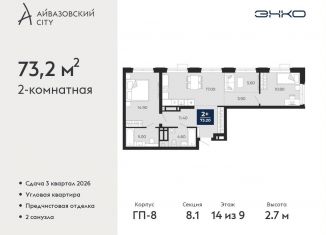 Продается 2-ком. квартира, 73.2 м2, Тюмень