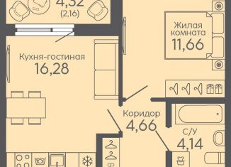 Продажа 1-ком. квартиры, 38.9 м2, Екатеринбург, жилой комплекс Новокольцовский, 5, метро Ботаническая