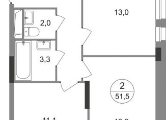 Продается двухкомнатная квартира, 51.5 м2, Москва