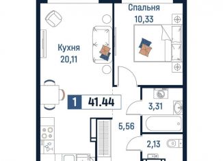 1-ком. квартира на продажу, 41.4 м2, Мурино