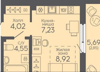 Продам квартиру студию, 27.6 м2, Екатеринбург, жилой комплекс Новокольцовский, 5, метро Ботаническая