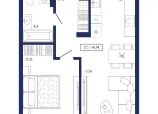 Продам 2-комнатную квартиру, 46.9 м2, Новосибирск, метро Речной вокзал, улица Семьи Шамшиных, 2