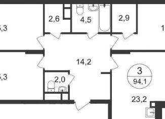 Трехкомнатная квартира на продажу, 94.1 м2, Московский, 7-я фаза, к2