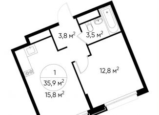 Продам 1-комнатную квартиру, 35.9 м2, Москва, деревня Рассказовка, 1