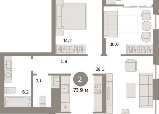 Продаю 2-ком. квартиру, 73.9 м2, Екатеринбург, улица Пехотинцев, 2Г