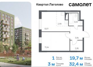 Продажа 1-ком. квартиры, 32.4 м2, деревня Лаголово, жилой комплекс Квартал Лаголово, 2