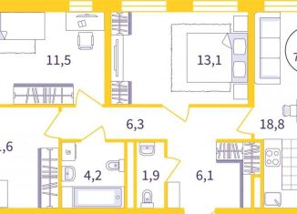 Продам 3-ком. квартиру, 75 м2, Екатеринбург